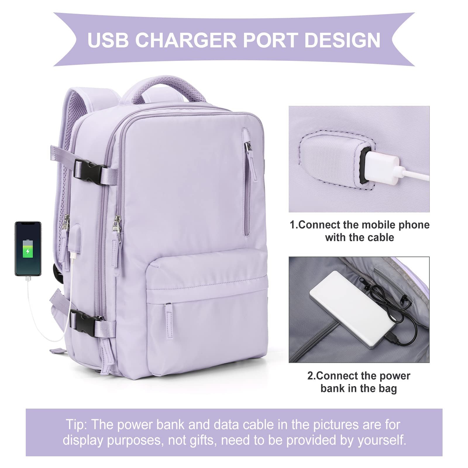 Anypack Backpack Light Purple Bag Large Capacity Multi-Function Suitcase USB Charging School Luggage Lightweight-Backpacks-PEROZ Accessories
