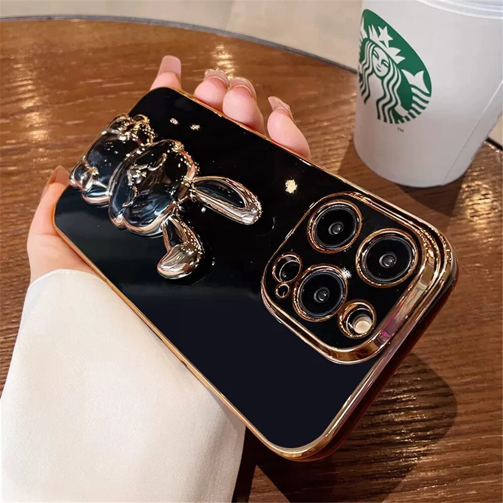 Anymob iPhone Case Shockproof White Luxury Plating Rabbit Holder Phone Case Soft Silicone Stand Cover-Mobile Phone Cases-PEROZ Accessories
