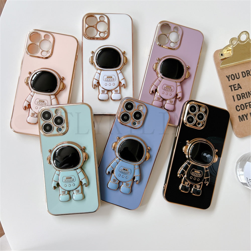 Anymob iPhone Case Mint Green Luxury Astronaut Kickstand Soft Silicon Plating Bumper Back Cover-Mobile Phone Cases-PEROZ Accessories