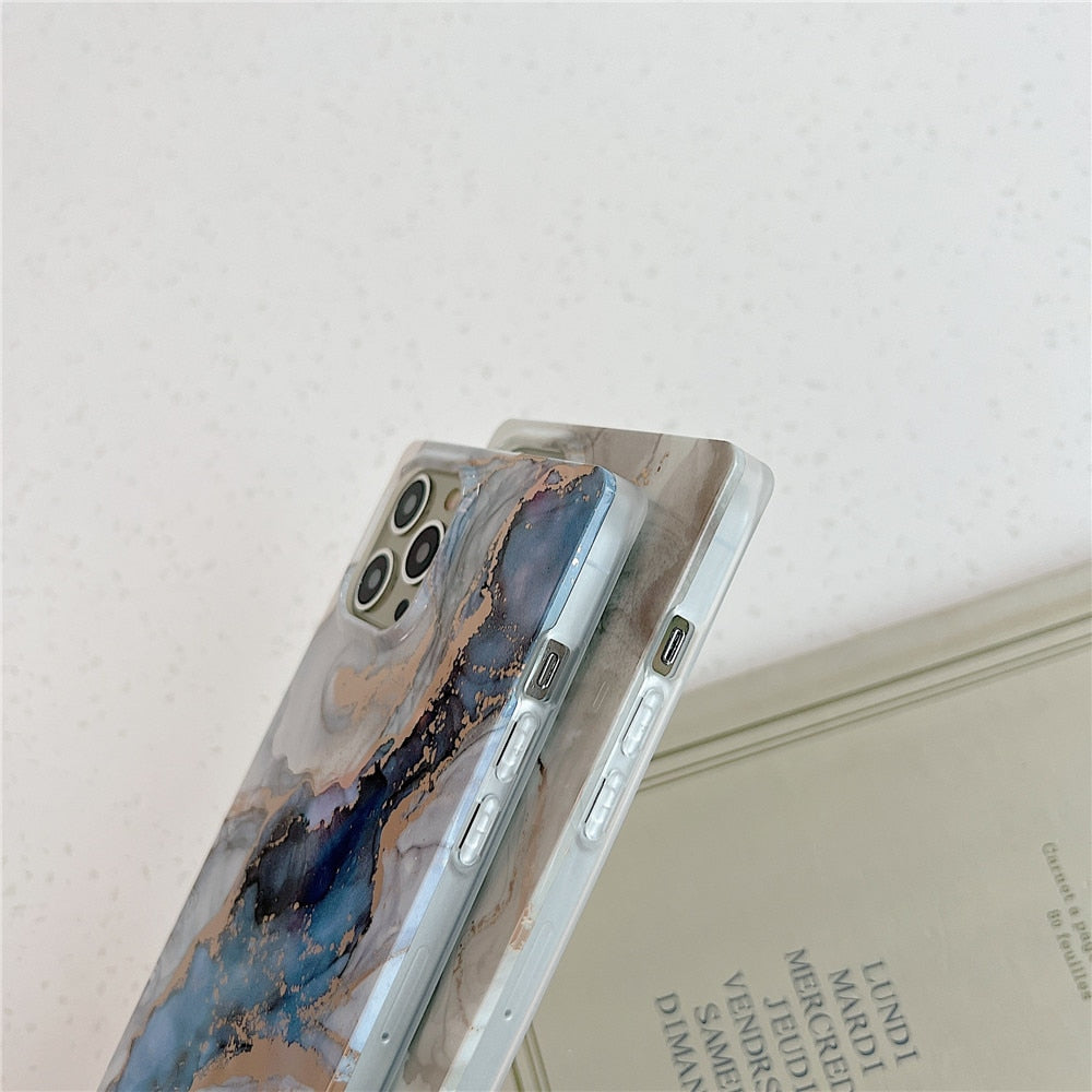 Anymob iPhone Gray Square Marble Phone Case Soft Silicone Shockproof Back Cover-Mobile Phone Cases-PEROZ Accessories