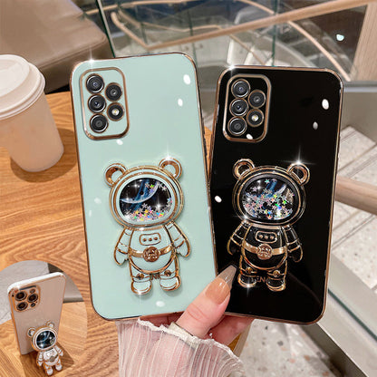Anymob Samsung Case Light Pink Shiny Glitter Quicksand Astronaut Phone Electroplate Stand Holder Cover-Mobile Phone Cases-PEROZ Accessories