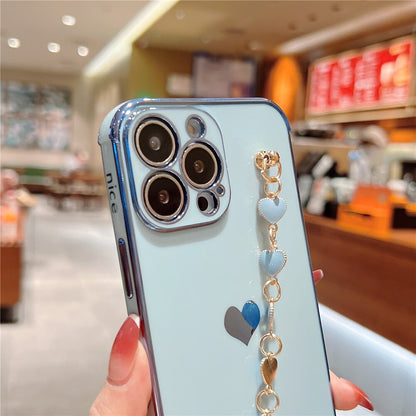 Anymob iPhone Black Wrist Chain Soft Silicone Case Love Heart Side Pattern Plating Phone Cover-Mobile Phone Cases-PEROZ Accessories