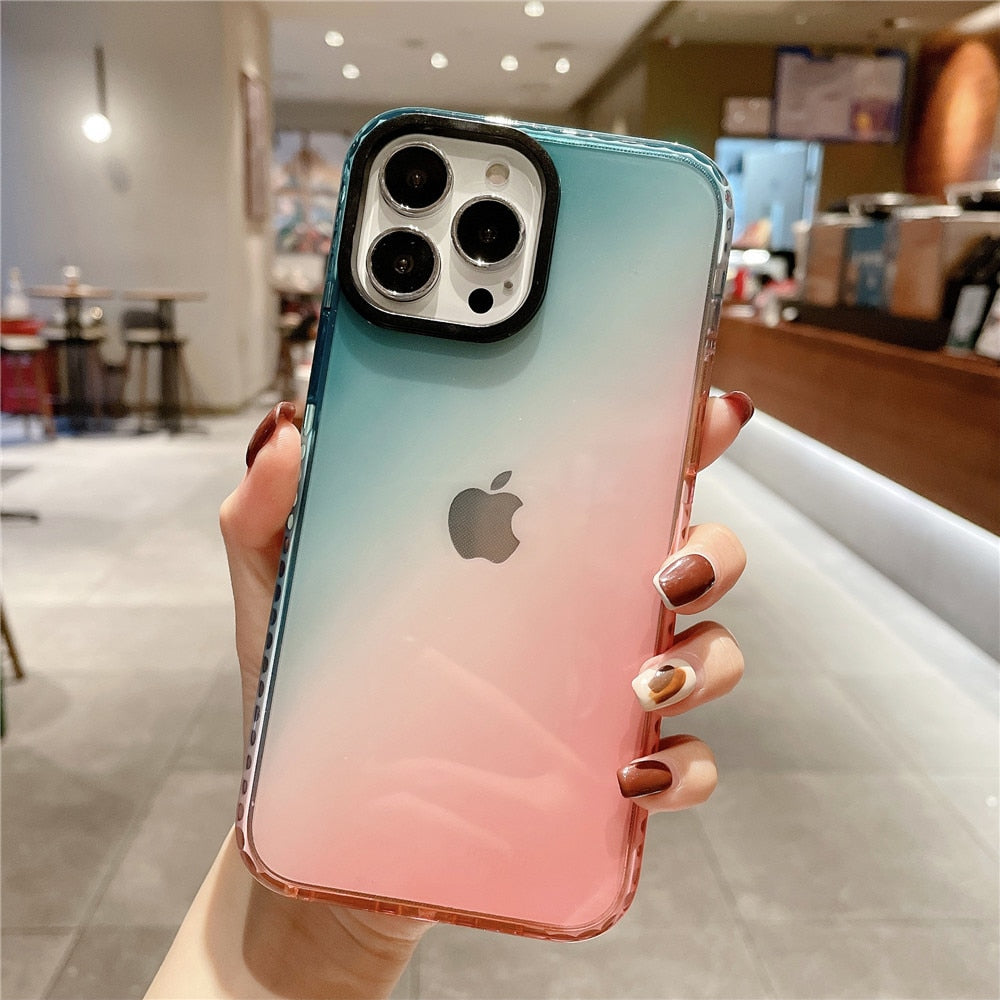 Anymob iPhone Yellow And Orange Gradient Rainbow Shockproof Phone Case Transparent Soft Silicone Cover-Mobile Phone Cases-PEROZ Accessories