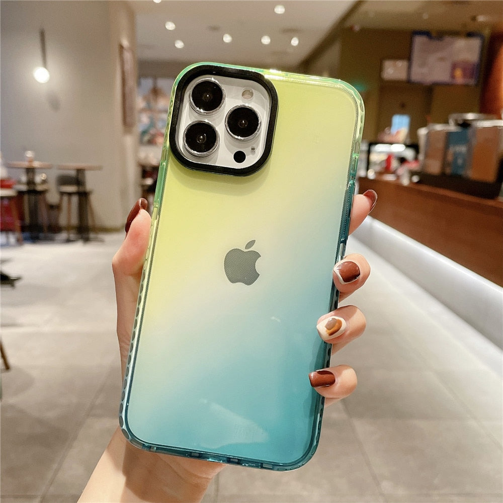 Anymob iPhone Yellow And Orange Gradient Rainbow Shockproof Phone Case Transparent Soft Silicone Cover-Mobile Phone Cases-PEROZ Accessories