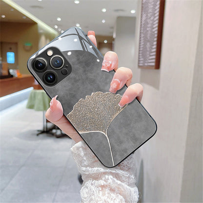 Anymob iPhone Case Black Vintage Leaves Tempered Glass Silicon Back Cover-Mobile Phone Cases-PEROZ Accessories