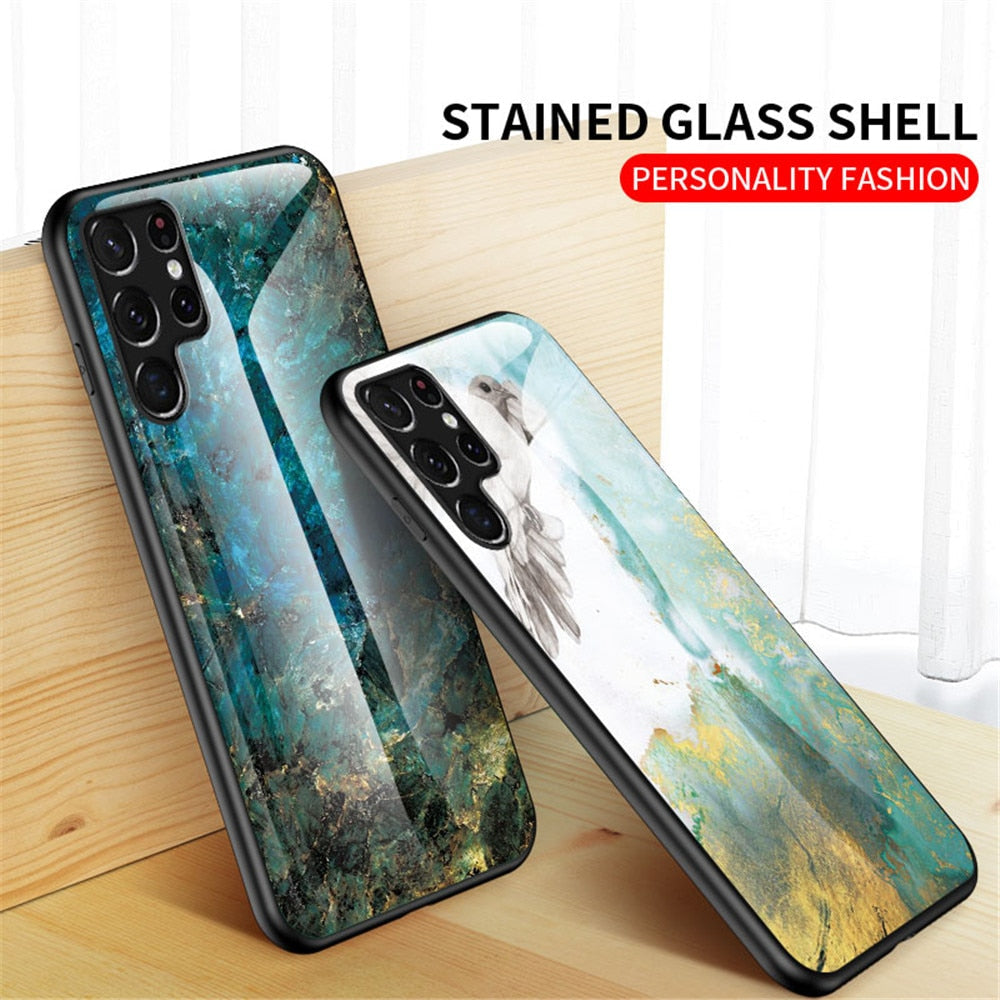 Anymob Samsung Black Marble Pattern Case Shockproof Glass Phone Cover-Mobile Phone Cases-PEROZ Accessories