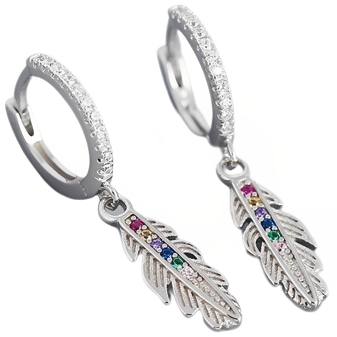 Anyco Drop Fashion Earrings Luxury Zircon Feather Pendant Women Jewelry Gift Sterling Silver-Earrings-PEROZ Accessories