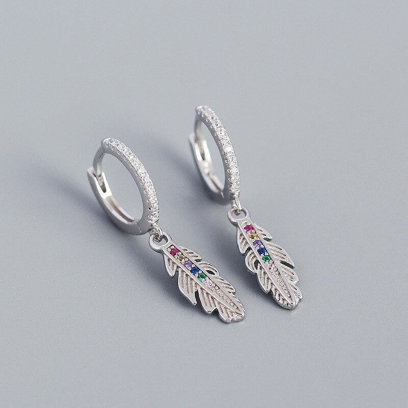 Anyco Drop Fashion Earrings Luxury Zircon Feather Pendant Women Jewelry Gift Sterling Silver-Earrings-PEROZ Accessories
