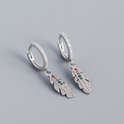 Anyco Drop Fashion Earrings Luxury Zircon Feather Pendant Women Jewelry Gift Sterling Silver-Earrings-PEROZ Accessories