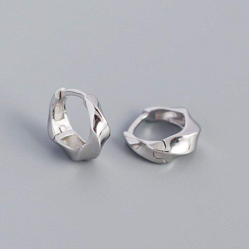 Anyco Earrings Minimalism Glossy Huggies Sterling Silver Bohemian Twisted Goth Hoop Earring Punk For Women Jewelry-Earrings-PEROZ Accessories