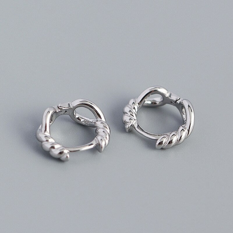 Anyco Hoop Earrings Unique Twist Hollow Huggies Minimalist Bohemian Hip Hop Gothic Sterling Silver For Women Party Jewelry Silver-Earrings-PEROZ Accessories