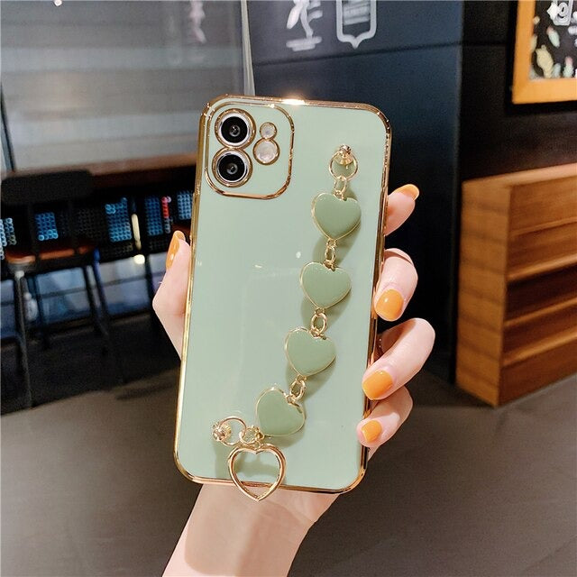 Anymob iPhone Case Green Heart Bracelet Colorful Electroplating Silicone Mobile Cover iPhone 13 11 12 Pro Max X XR XS Max Compatible-Mobile Phone Cases-PEROZ Accessories