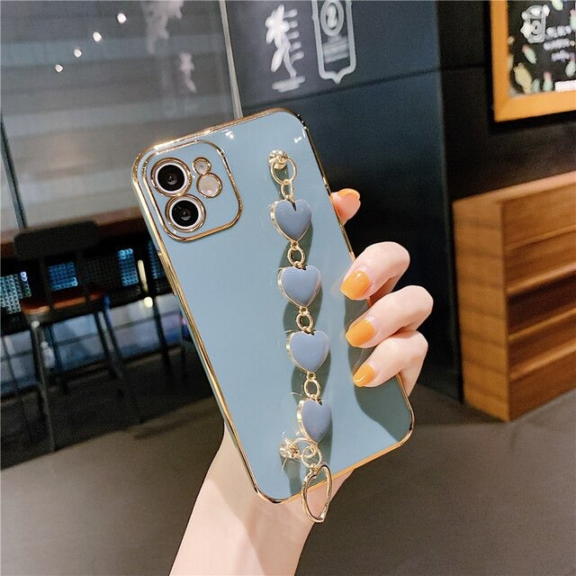 Anymob iPhone Case Gray Cyan Heart Bracelet Colorful Electroplating Silicone Mobile Cover iPhone 13 11 12 Pro Max X XR XS Max Compatible-Mobile Phone Cases-PEROZ Accessories