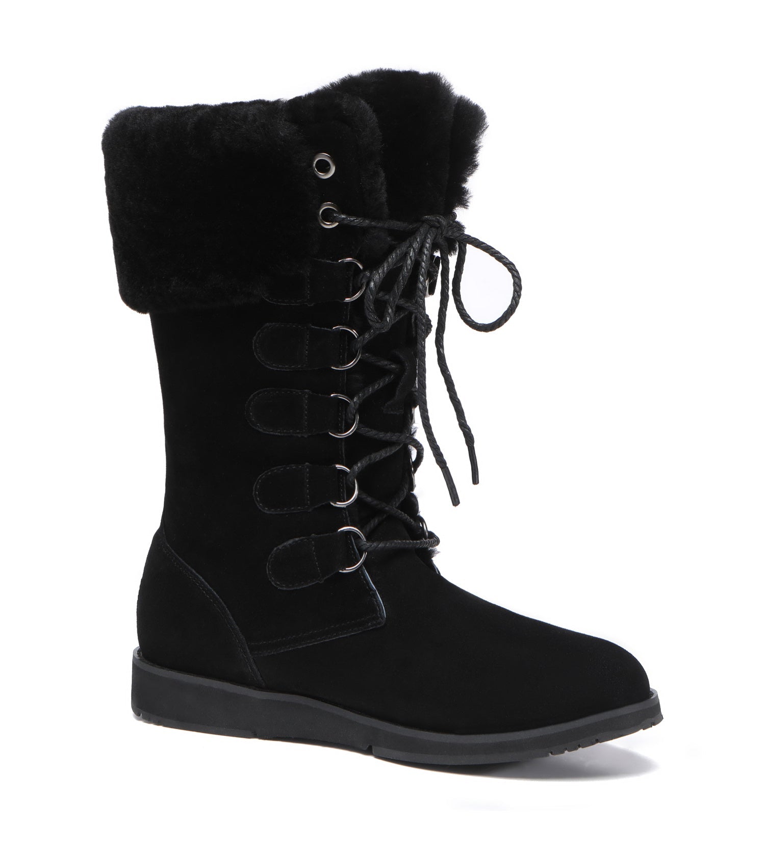 TARRAMARRA Lace Up Mid Calf Fashion Sheepskin Women Boots Becky-Boots-PEROZ Accessories