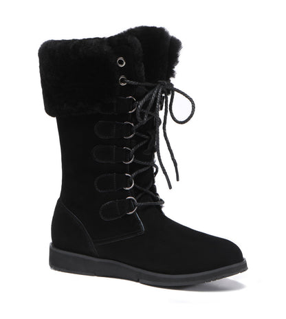 TARRAMARRA Lace Up Mid Calf Fashion Sheepskin Women Boots Becky-Boots-PEROZ Accessories