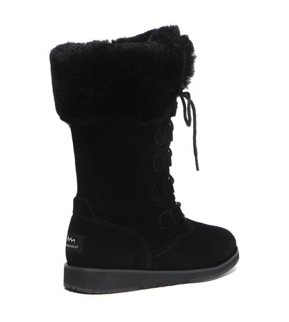 TARRAMARRA Lace Up Mid Calf Fashion Sheepskin Women Boots Becky-Boots-PEROZ Accessories
