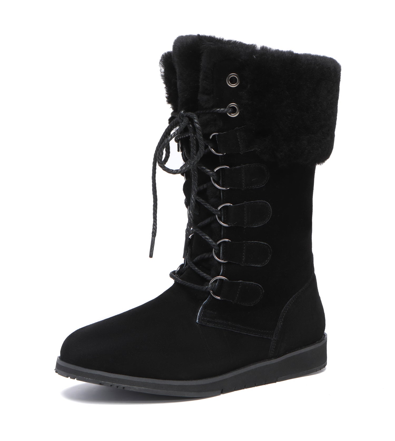 TARRAMARRA Lace Up Mid Calf Fashion Sheepskin Women Boots Becky-Boots-PEROZ Accessories