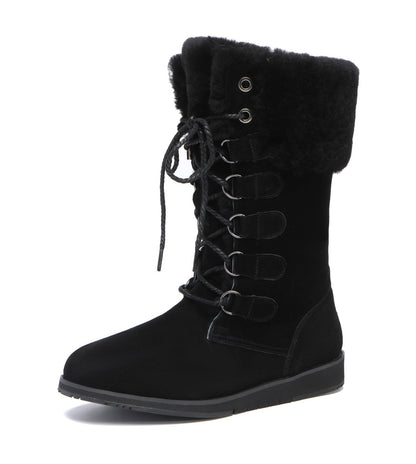 TARRAMARRA Lace Up Mid Calf Fashion Sheepskin Women Boots Becky-Boots-PEROZ Accessories
