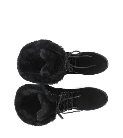 TARRAMARRA Lace Up Mid Calf Fashion Sheepskin Women Boots Becky-Boots-PEROZ Accessories