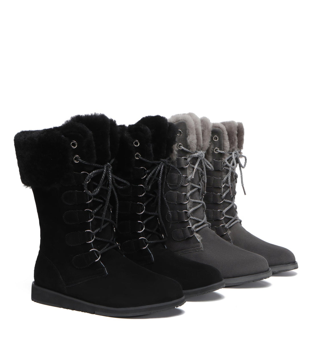 TARRAMARRA Lace Up Mid Calf Fashion Sheepskin Women Boots Becky-Boots-PEROZ Accessories