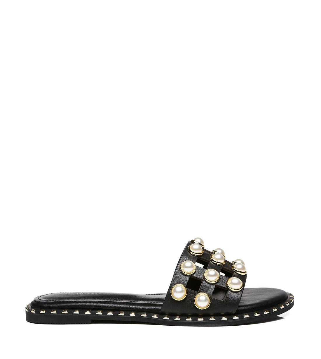 TARRAMARRA Leather Flat Slides With Pearls Women Junia-Slides-PEROZ Accessories