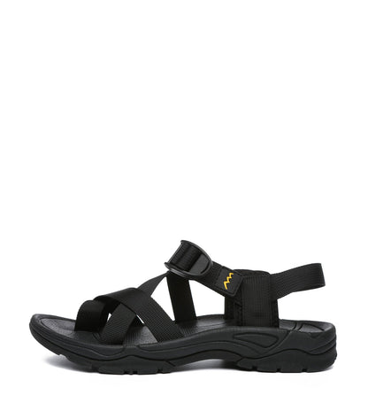 TARRAMARRA Strappy Flat Black Sandals Women Lucianna With Toe Loop-Sandals-PEROZ Accessories