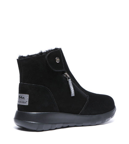 TARRAMARRA Leather Button Zipper Ankle Boots Women Tyria-Boots-PEROZ Accessories