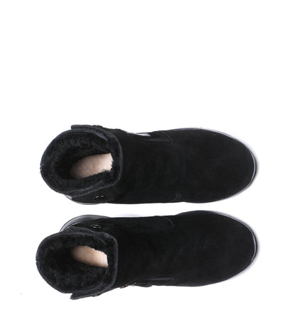 TARRAMARRA Leather Button Zipper Ankle Boots Women Tyria-Boots-PEROZ Accessories