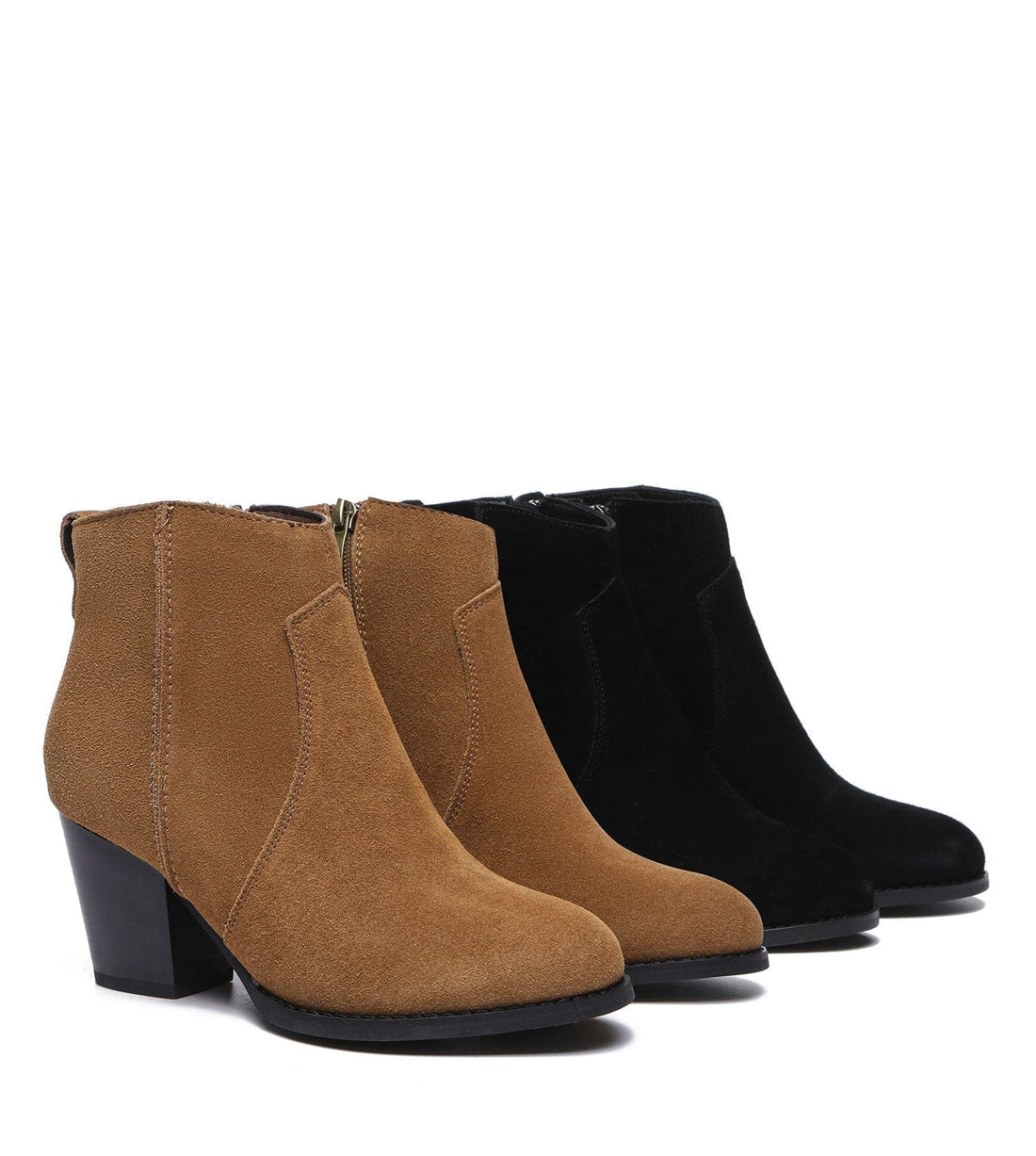 TARRAMARRA Ankle Leather Zipper Heel Boots Women Velora-Boots-PEROZ Accessories