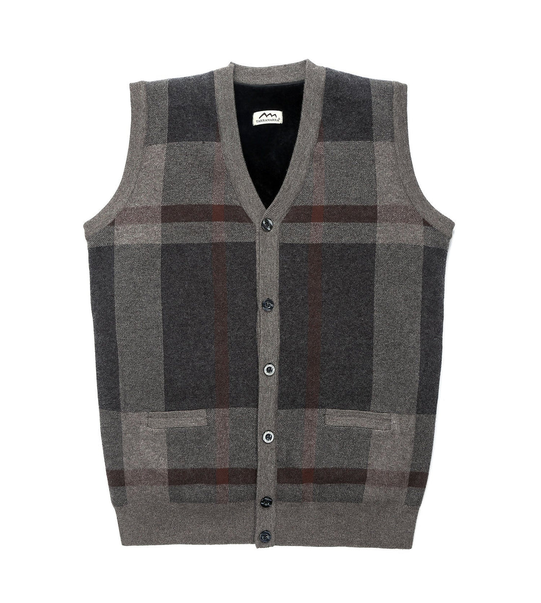 TARRAMARRA Men Plaid Knitted Wool Vest Detachable Inner Fleece Lining-Vests-PEROZ Accessories