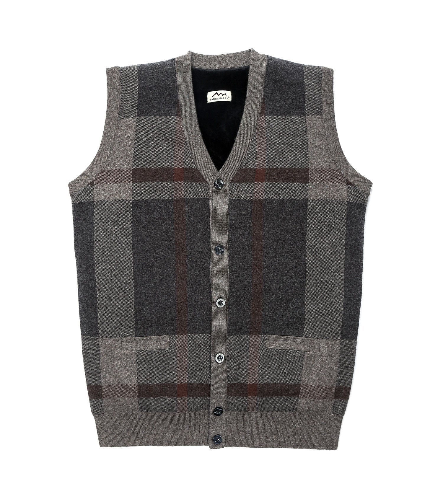 TARRAMARRA Men Plaid Knitted Wool Vest Detachable Inner Fleece Lining-Vests-PEROZ Accessories