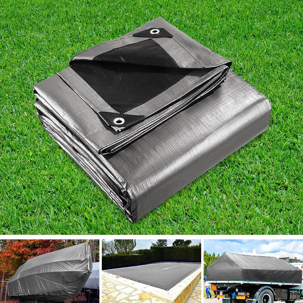 Instahut 3x4.5m Tarp Camping Tarps Poly Tarpaulin Heavy Duty Cover 180gsm Silver-Outdoor &gt; Camping-PEROZ Accessories