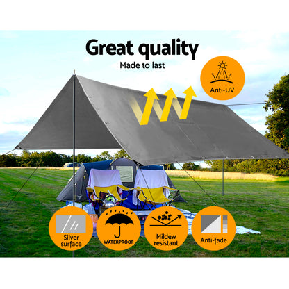 Instahut 7.3x9m Tarp Camping Tarps Poly Tarpaulin Heavy Duty Cover 180gsm Silver-Outdoor &gt; Camping-PEROZ Accessories