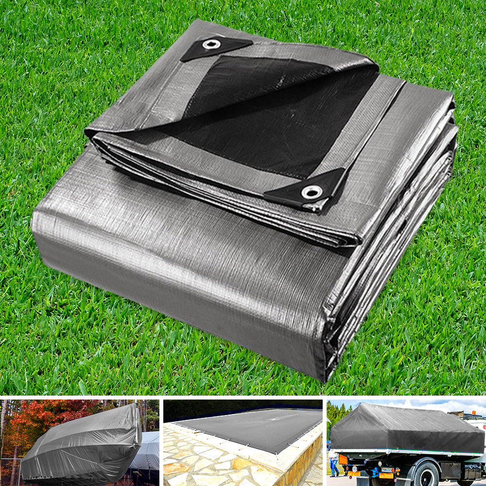Instahut 7.3x9m Tarp Camping Tarps Poly Tarpaulin Heavy Duty Cover 180gsm Silver-Outdoor &gt; Camping-PEROZ Accessories