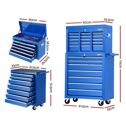 Giantz Tool Chest and Trolley Box Cabinet 16 Drawers Cart Garage Storage Blue-Tools &gt; Tools Storage-PEROZ Accessories