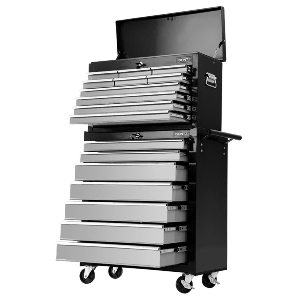 Giantz 17 Drawers Tool Box Trolley Chest Cabinet Cart Garage Mechanic Toolbox Black and Grey-Tools &gt; Tools Storage-PEROZ Accessories