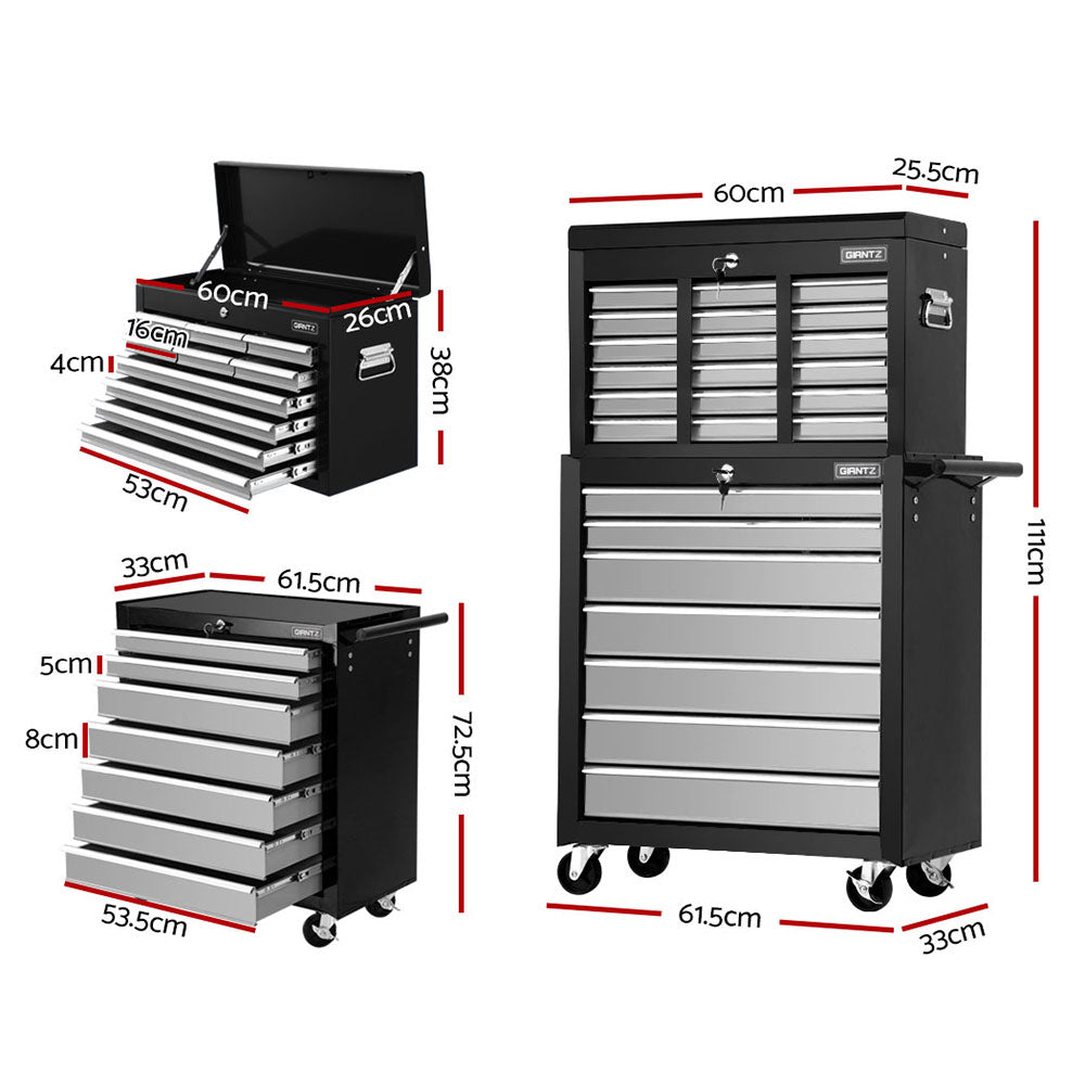 Giantz 17 Drawers Tool Box Trolley Chest Cabinet Cart Garage Mechanic Toolbox Black and Grey-Tools &gt; Tools Storage-PEROZ Accessories