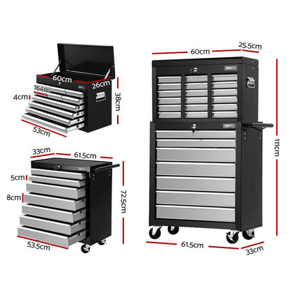 Giantz 17 Drawers Tool Box Trolley Chest Cabinet Cart Garage Mechanic Toolbox Black and Grey-Tools &gt; Tools Storage-PEROZ Accessories