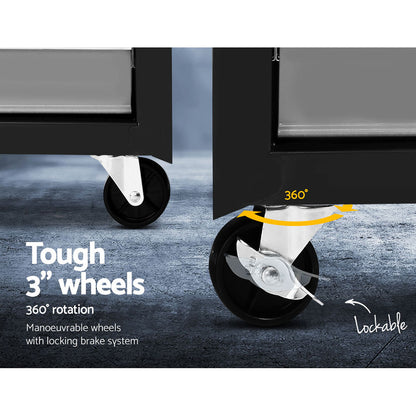 Giantz 17 Drawers Tool Box Trolley Chest Cabinet Cart Garage Mechanic Toolbox Black and Grey-Tools &gt; Tools Storage-PEROZ Accessories