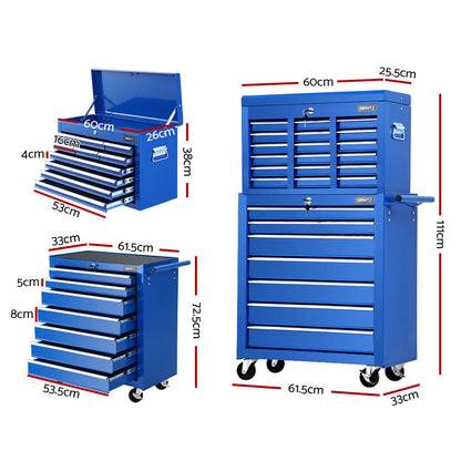 Giantz 17 Drawers Tool Box Trolley Chest Cabinet Cart Garage Mechanic Toolbox Blue-Tools &gt; Tools Storage-PEROZ Accessories