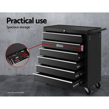 Giantz Tool Box Trolley Chest Cabinet 6 Drawers Cart Garage Toolbox Set Black-Tools &gt; Tools Storage-PEROZ Accessories