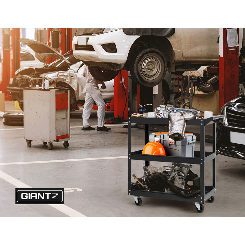 Giantz Tool Cart 3 Tier Parts Steel Trolley Mechanic Storage Organizer Black-Tools &gt; Tools Storage-PEROZ Accessories