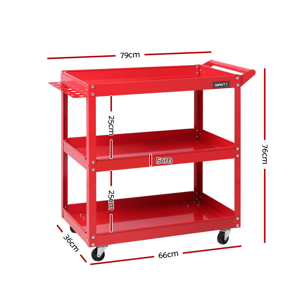 Giantz Tool Cart 3 Tier Parts Steel Trolley Mechanic Storage Organizer Red-Tools &gt; Tools Storage-PEROZ Accessories