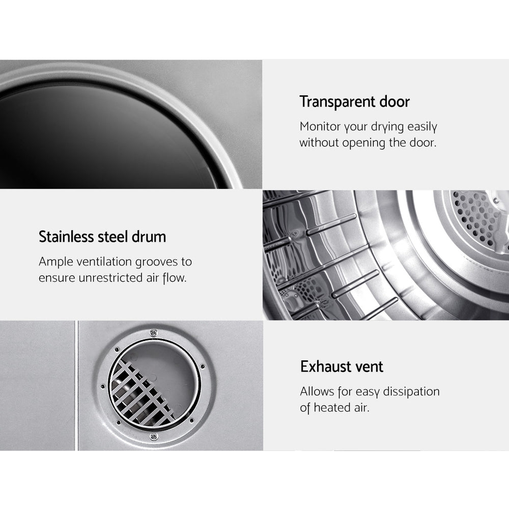 Devanti 5kg Tumble Dryer Fully Auto Wall Mount Kit Clothes Machine Vented Silver-Appliances &gt; Washers &amp; Dryers-PEROZ Accessories