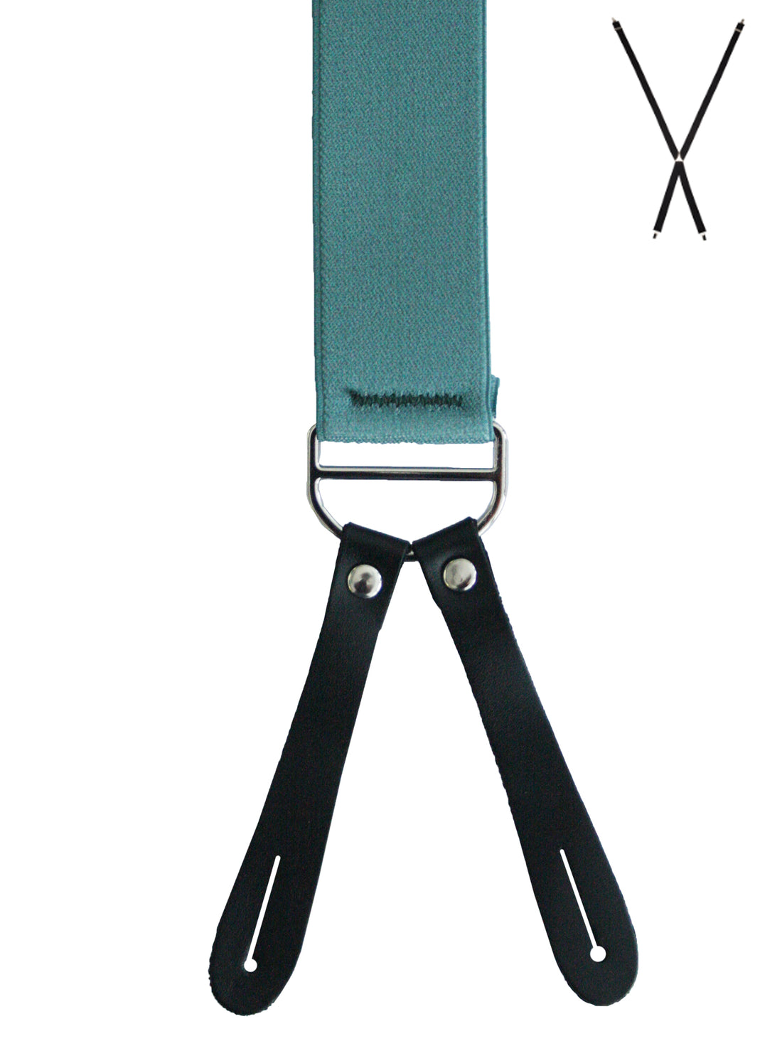 BRACES. X-Back with Leather Ends. Plain Teal. 35mm width.-Braces-PEROZ Accessories