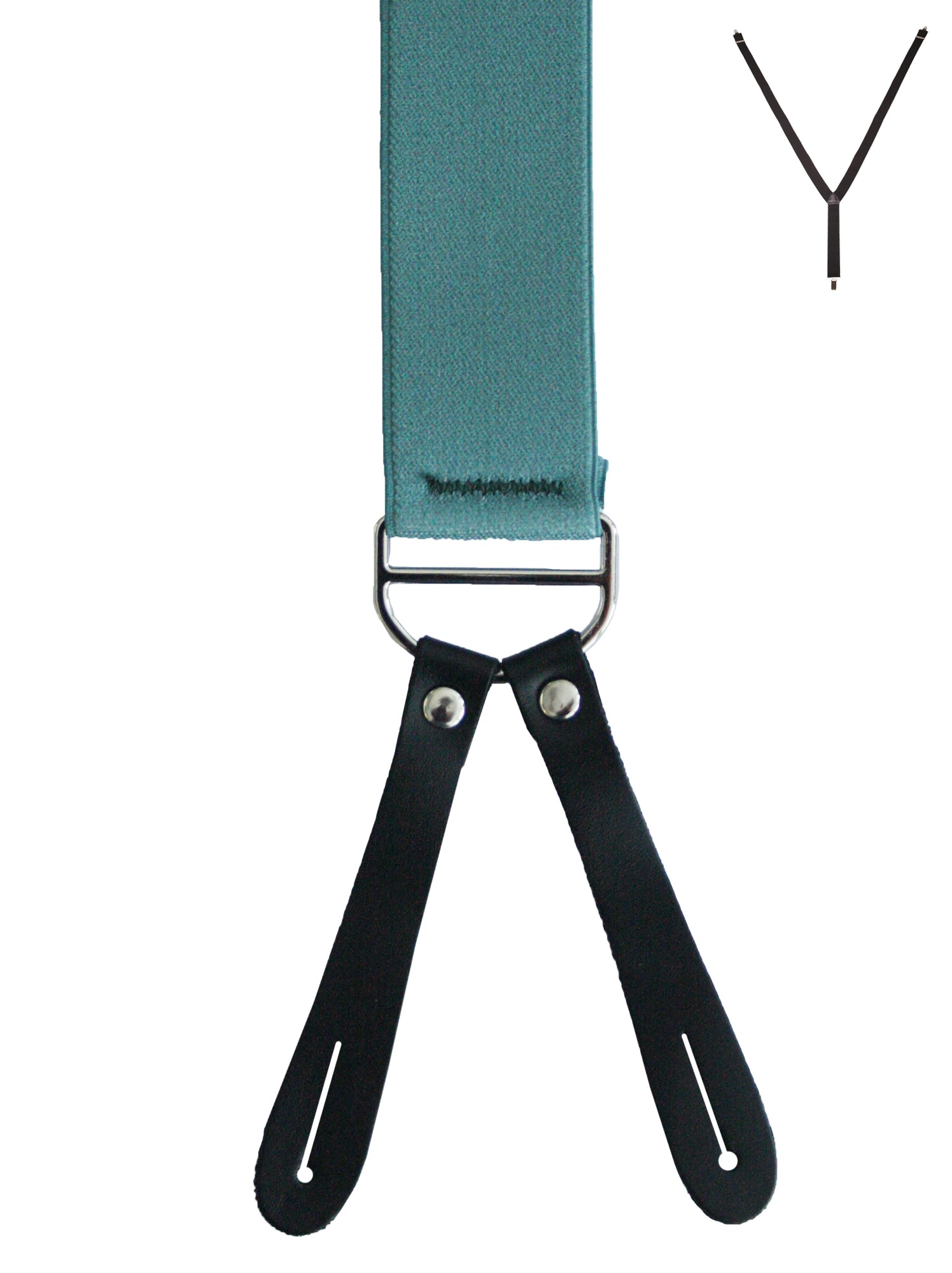 BRACES. Y-Back with Leather Ends. Plain Teal. 35mm width.-Braces-PEROZ Accessories