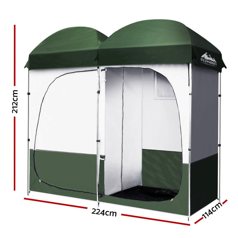 Weisshorn Double Camping Shower Toilet Tent Outdoor Portable Change Room Green-Outdoor &gt; Camping-PEROZ Accessories