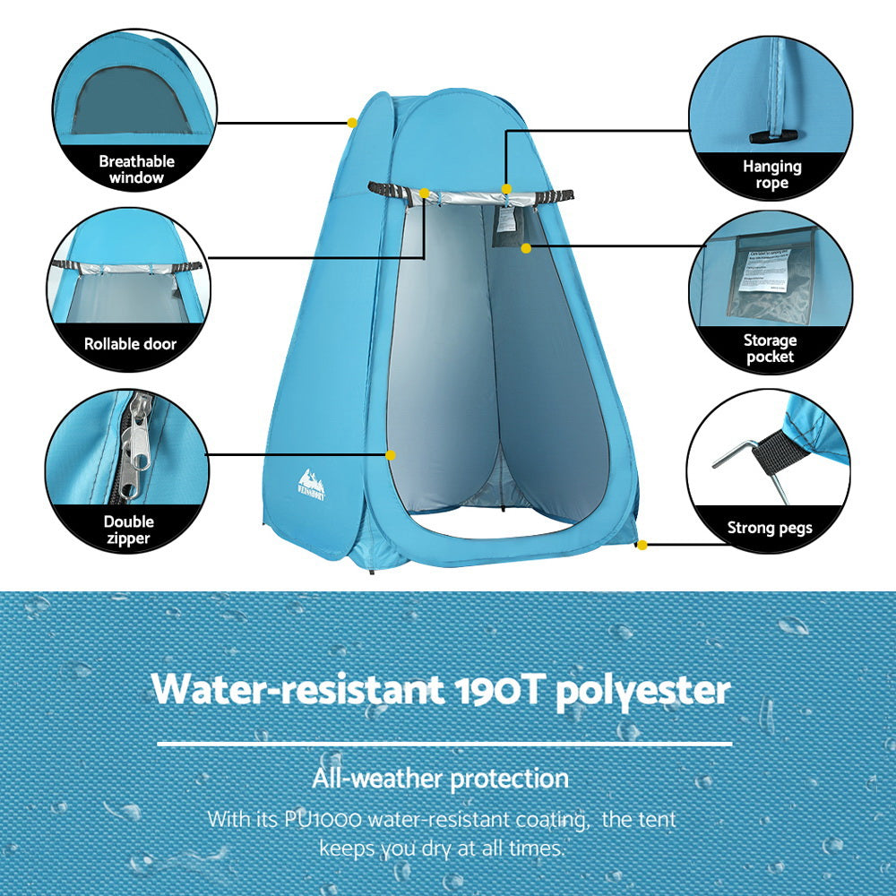 Weisshorn Pop-up Shower Tent Camping Outdoor Toilet Privacy Change Room Blue-Outdoor &gt; Camping-PEROZ Accessories