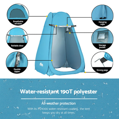 Weisshorn Pop-up Shower Tent Camping Outdoor Toilet Privacy Change Room Blue-Outdoor &gt; Camping-PEROZ Accessories