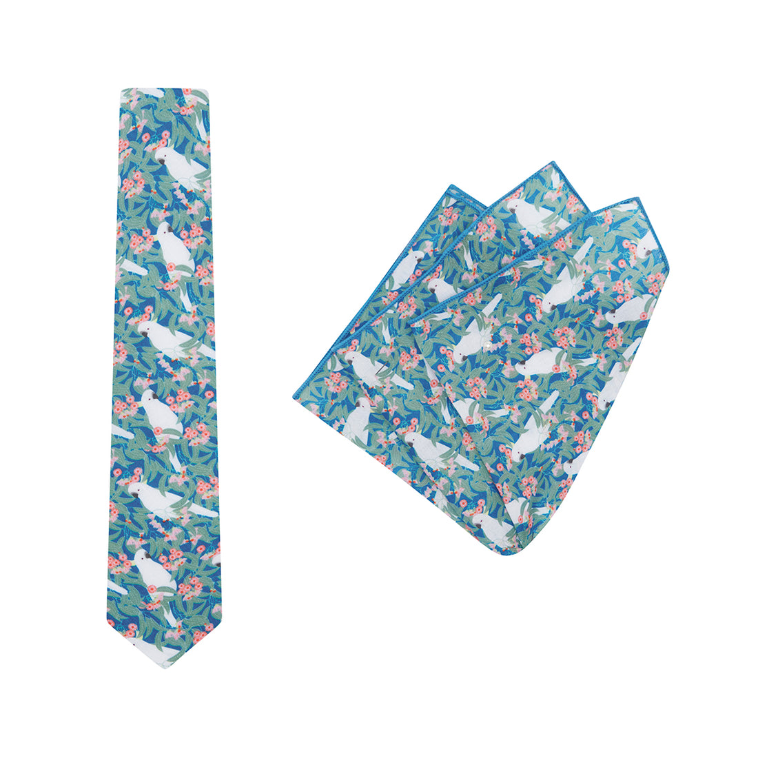 TIE + POCKET SQUARE SET. Ali Wilkinson Cockatoo Print. Supplied with matching pocket square.-Ties-PEROZ Accessories